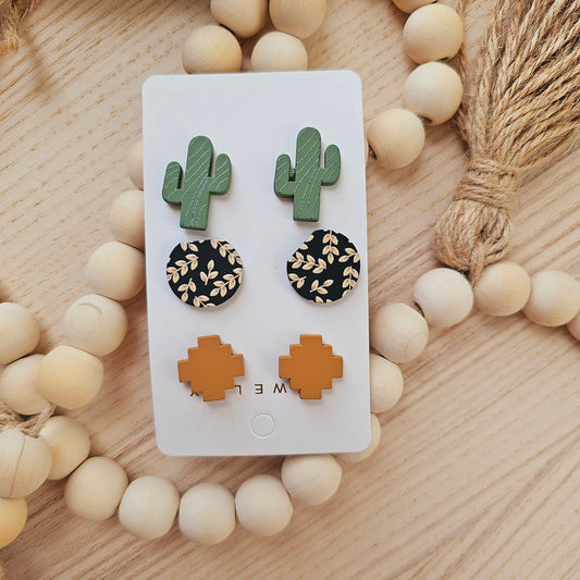 Acrylic Aztec earrings set of 3 (Cactus)