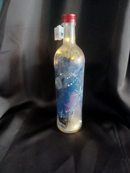 Hand painted bottle w/ galaxy, bath salt, and fairy lights