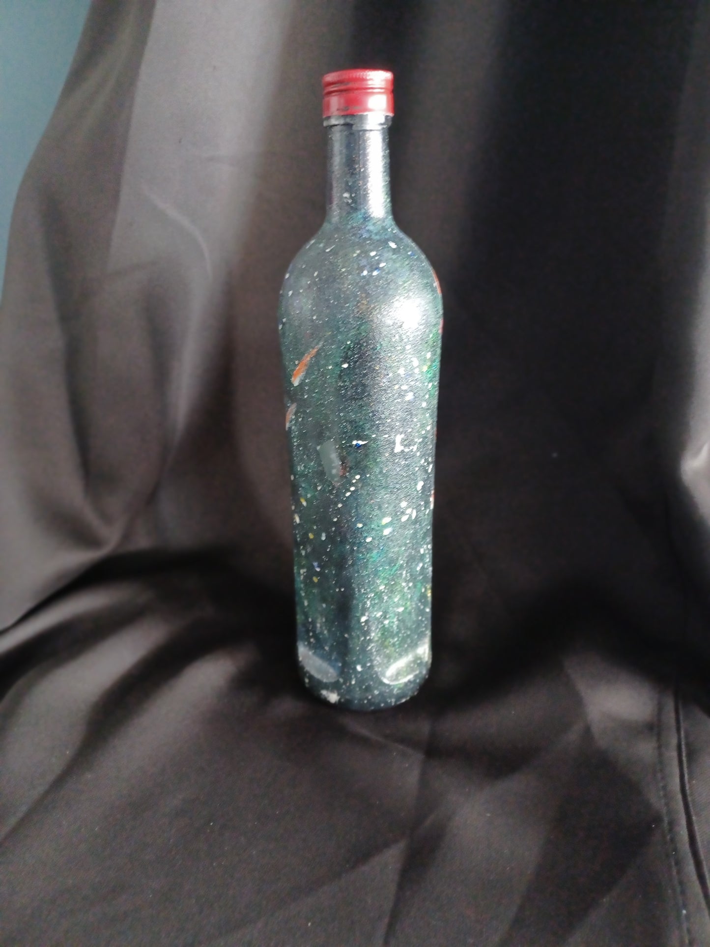 Hand painted bottle w/ galaxy, bath salt, and fairy lights