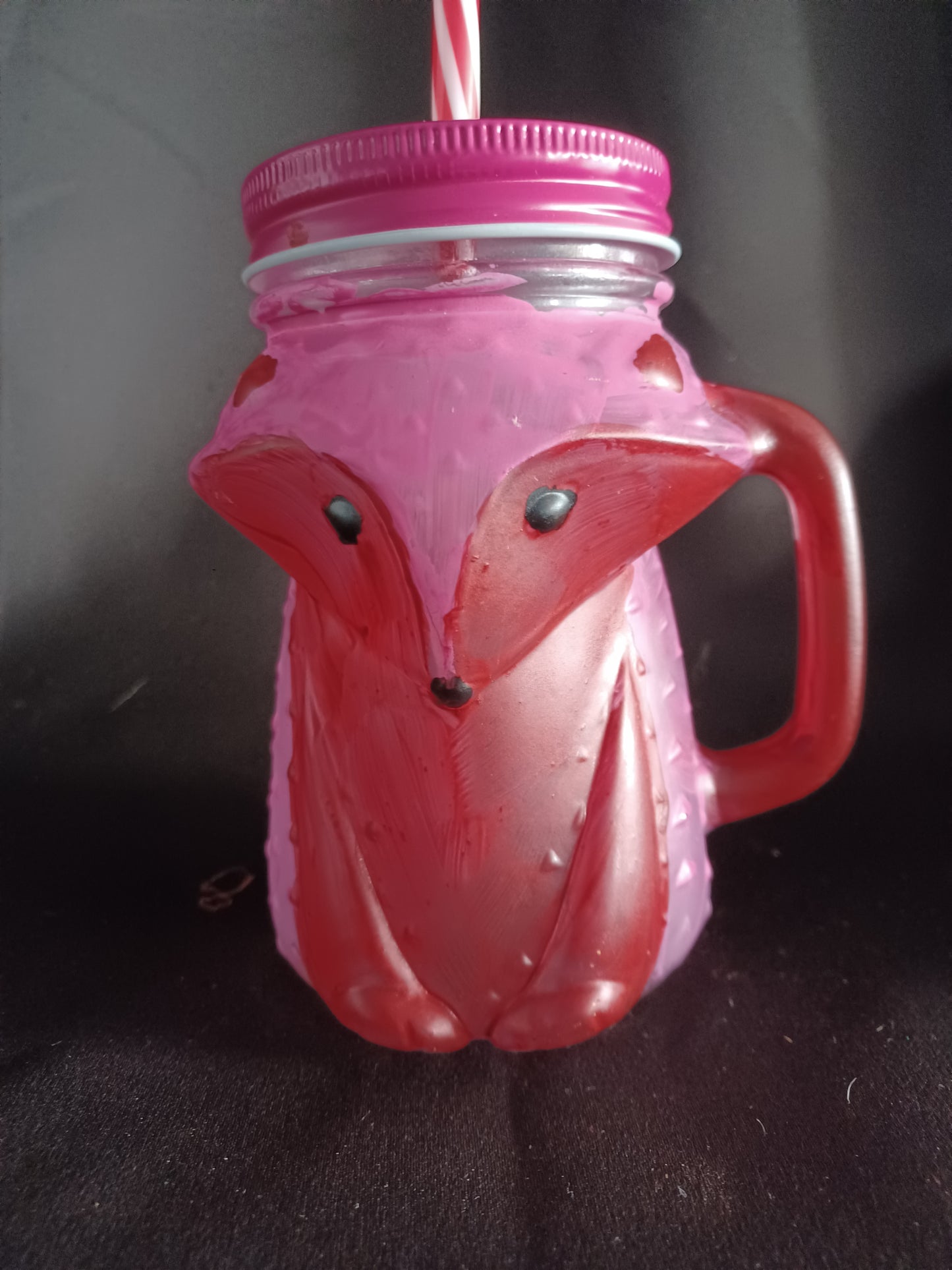 Hand painted fox drinking cup w/ lid & straw