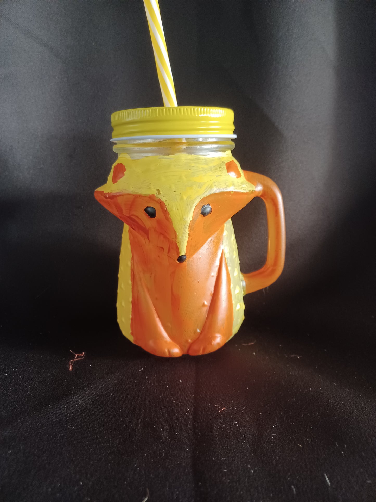 Hand painted fox drinking cup w/ lid & straw