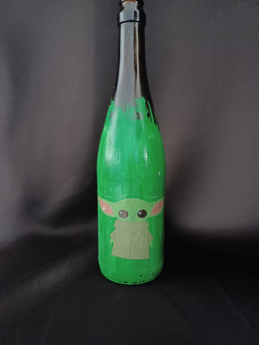 Hand painted bottle w/ Grogu, fairy lights, & bath salt