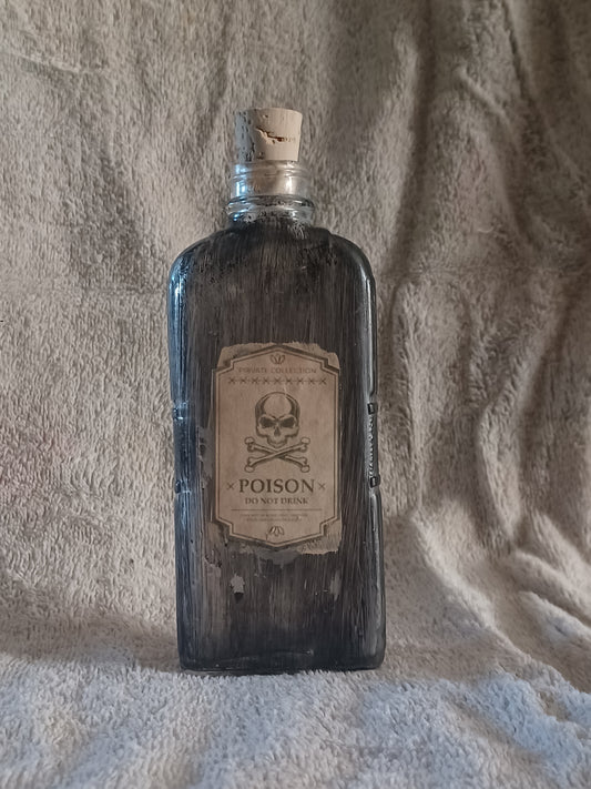 Hand painted bottle w/ poison sign & fairy lights