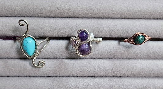 Wire Wrapped Crystal Rings