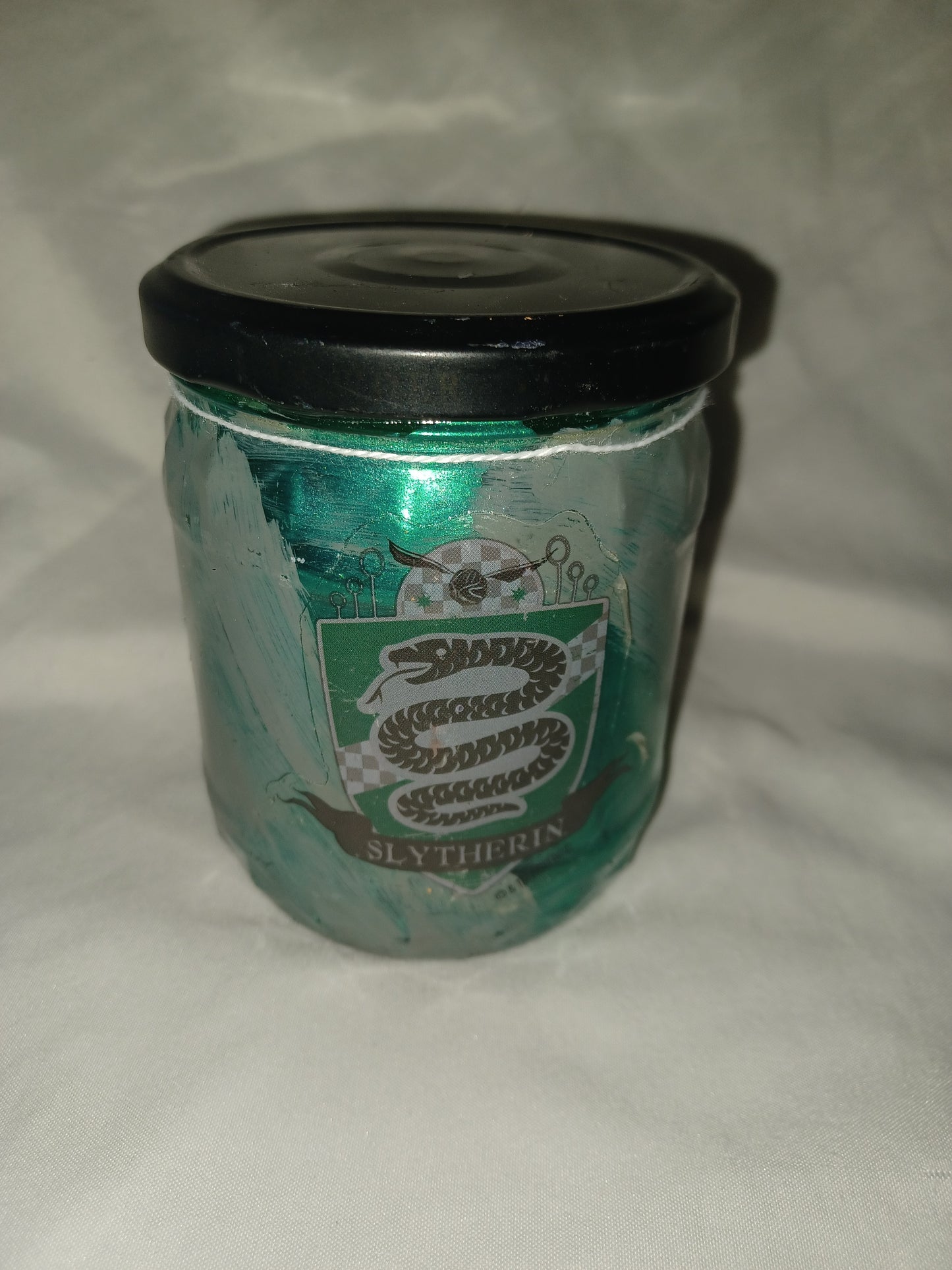 Hand painted jar Slytherin logo w/ jar light