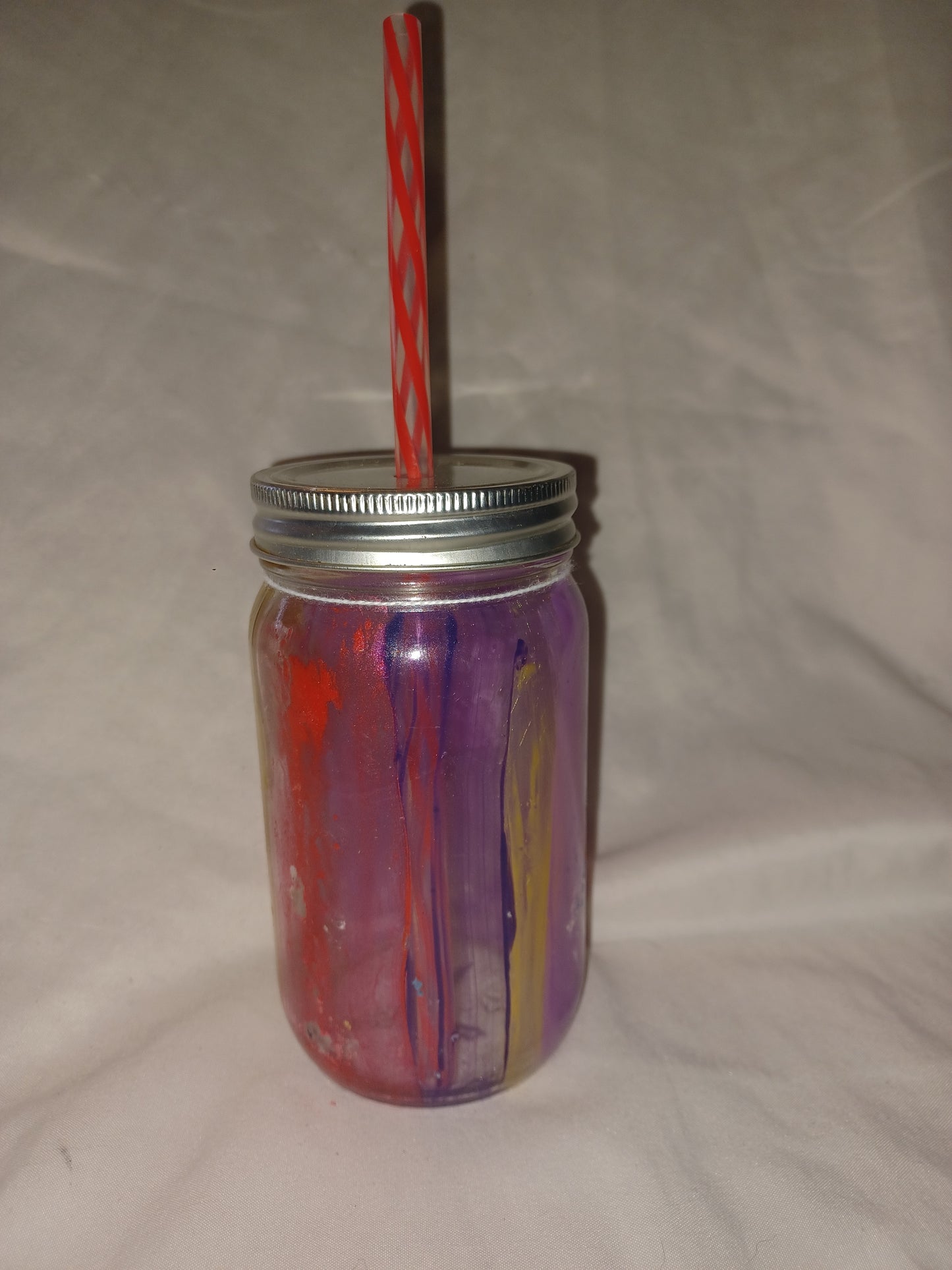 Hand painted drink jar w/ lid & straw