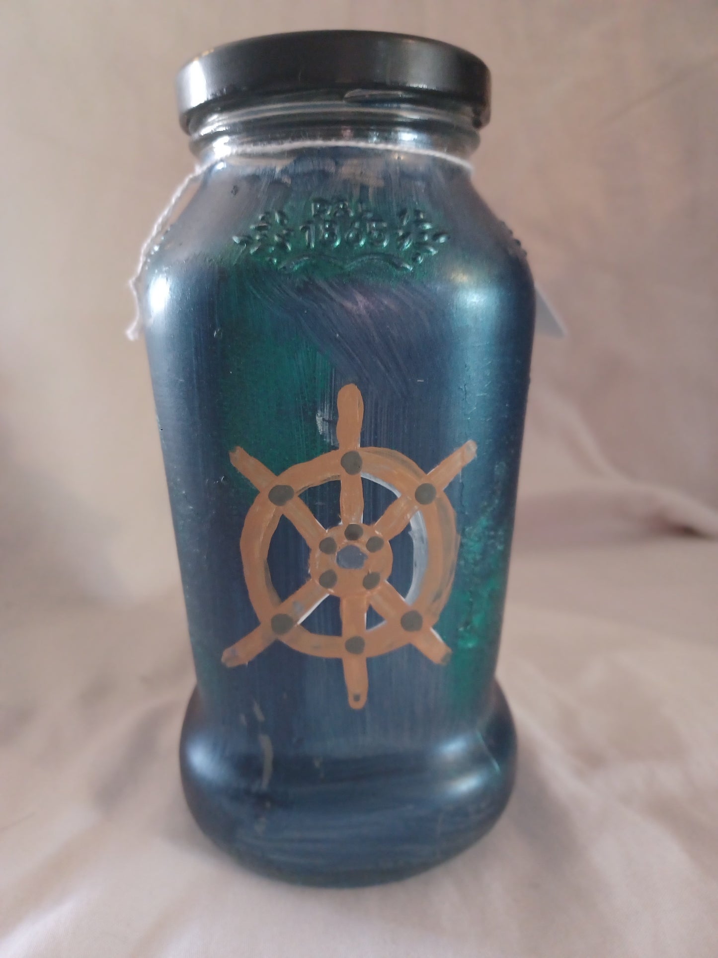 Hand painted nightlight jar w/ ship wheel & jar light