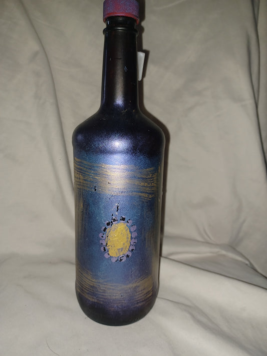 Hand painted amber bottle w/ purple & gold detail, fairy lights