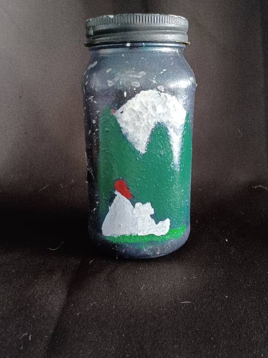 hand painted jar nightlight w/ forest & night sky, fairy light