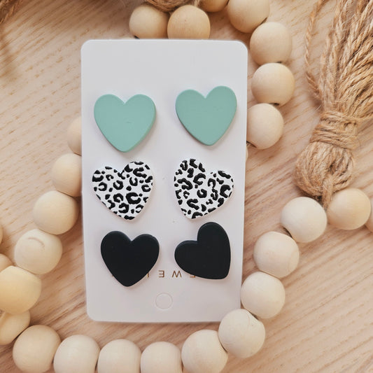 Acrylic heart earrings set of 3 (Sage)