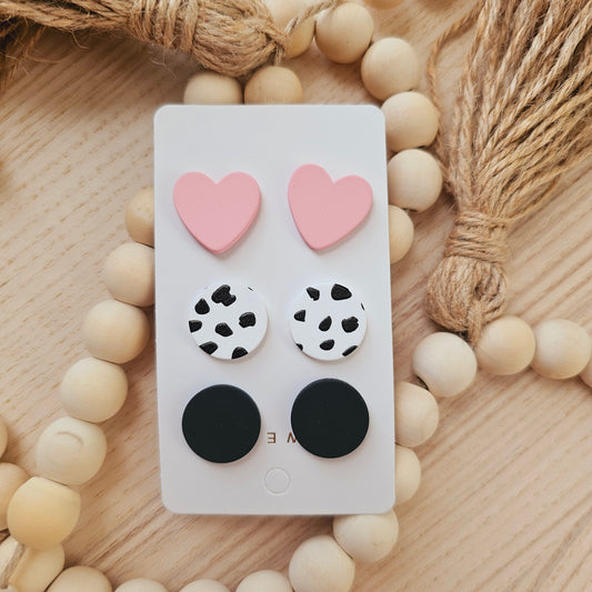 Acrylic heart earrings set of 3 (Blush studs)