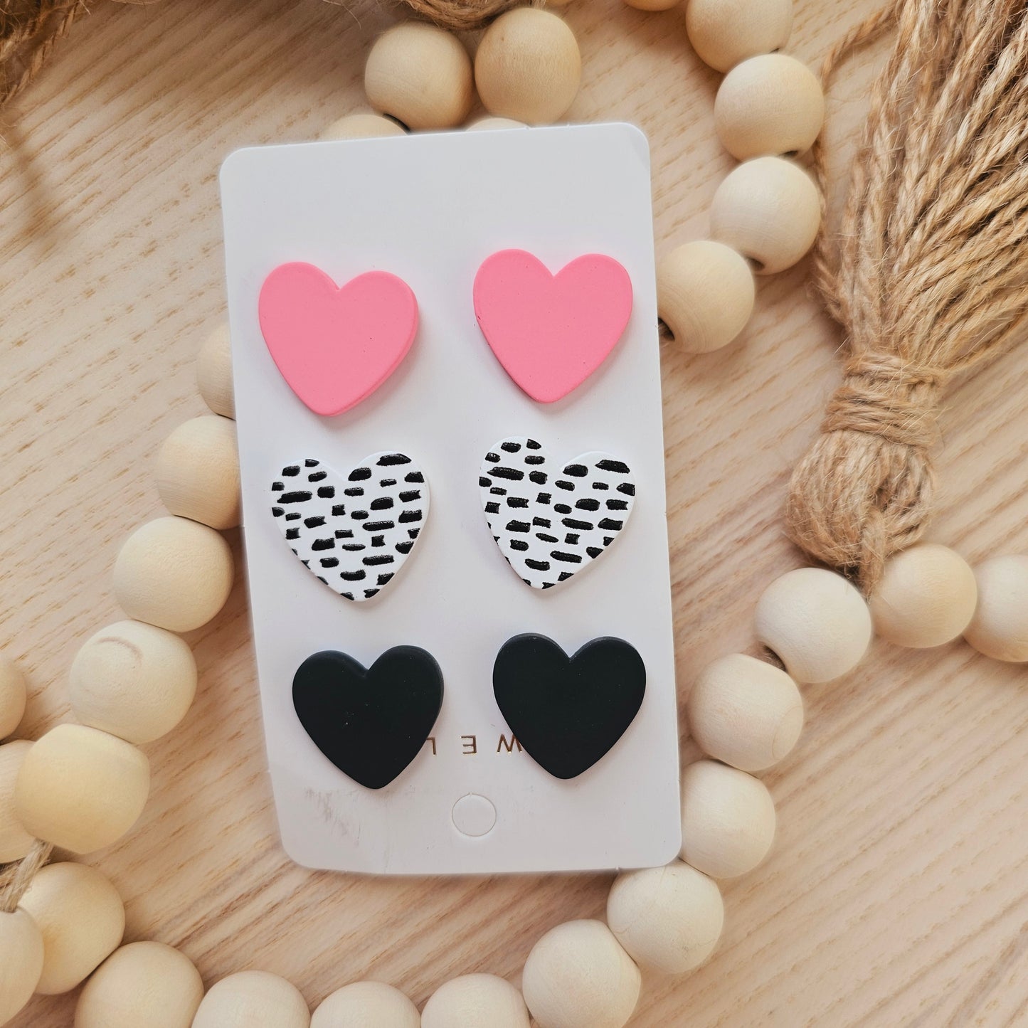 Acrylic heart earrings set of 3 (Pink Lines)