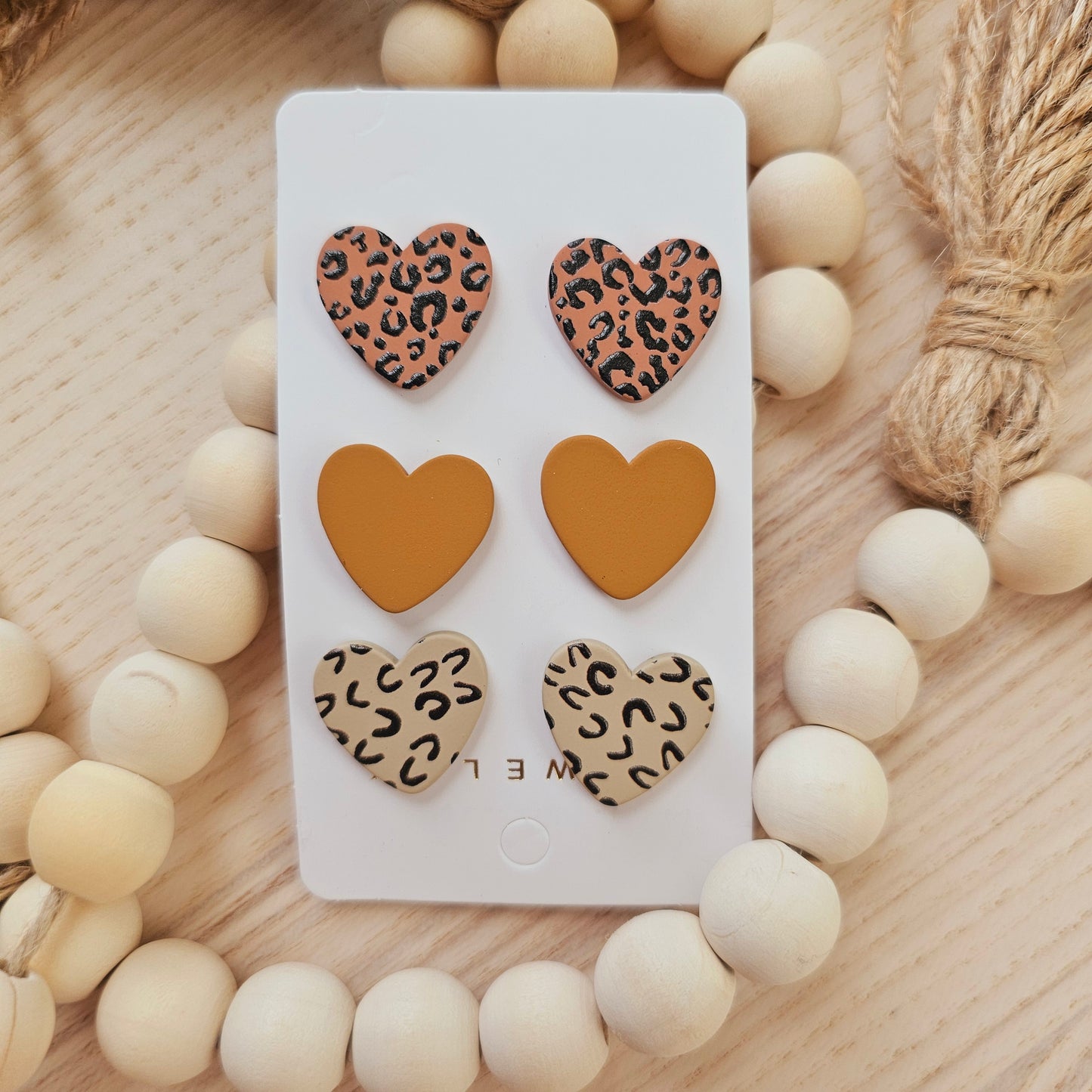 Acrylic heart earrings set of 3 (Terracotta Cheetah)