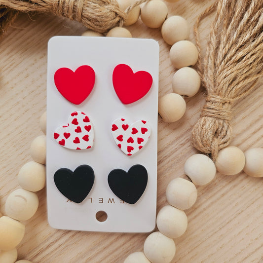 Acrylic heart earrings set of 3 (Red Heart)