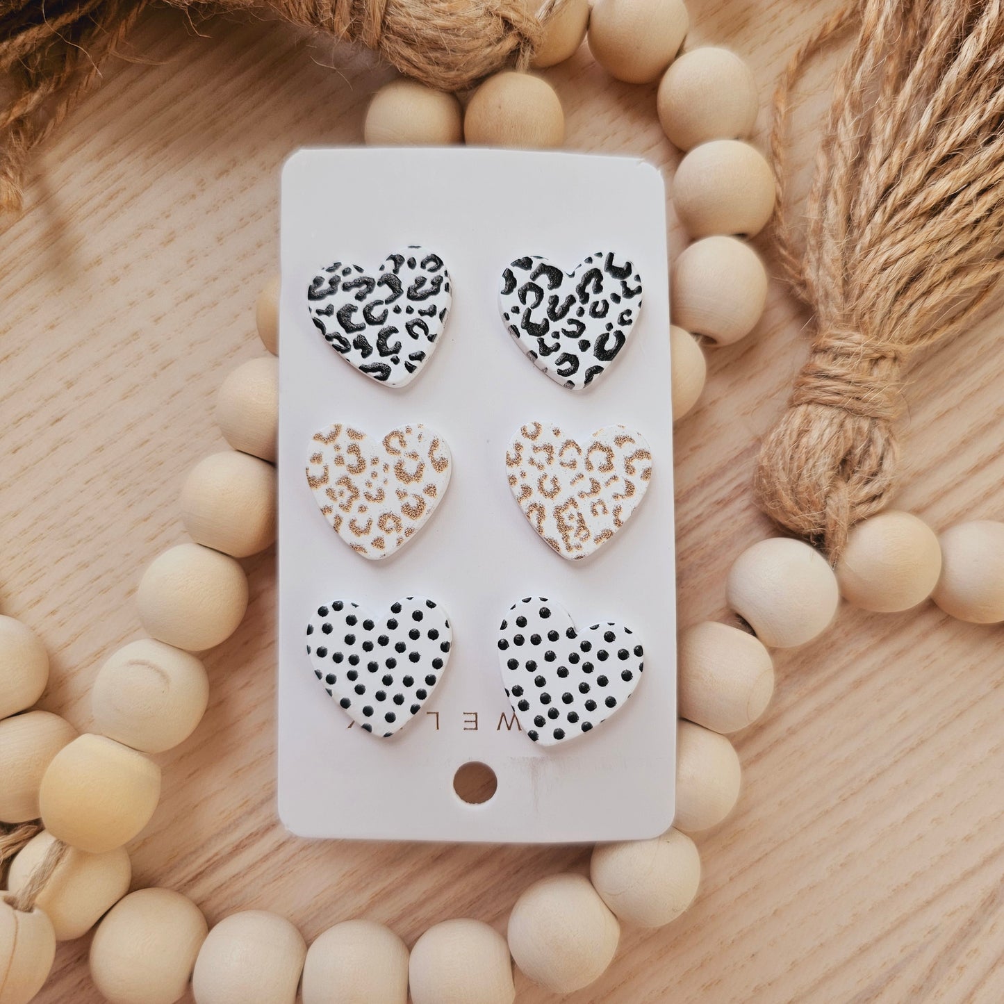 Acrylic heart earrings set of 3 (Cheetah Polka)