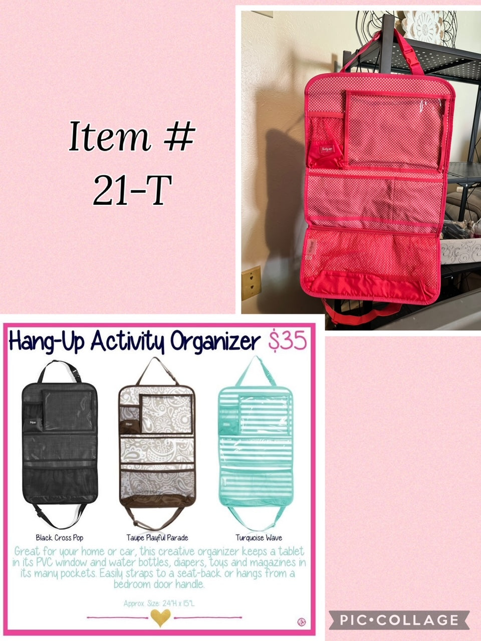 Coral Mini Gingham - Hang-Up Activity Organizer