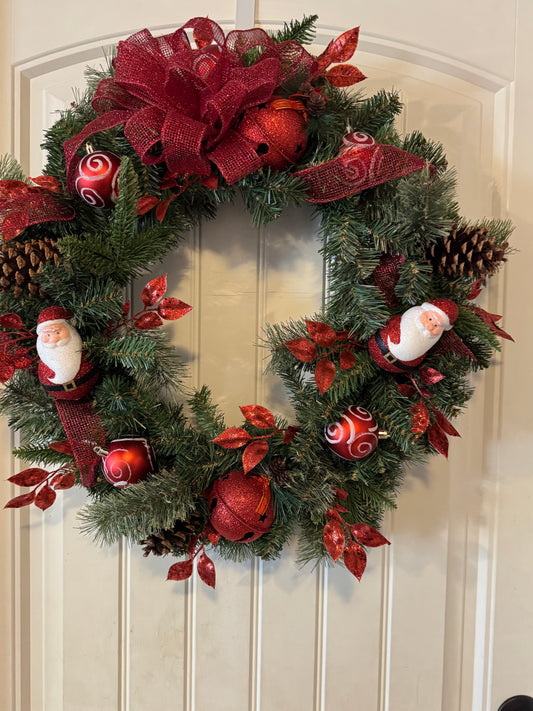 Wreath red with santa ornaments