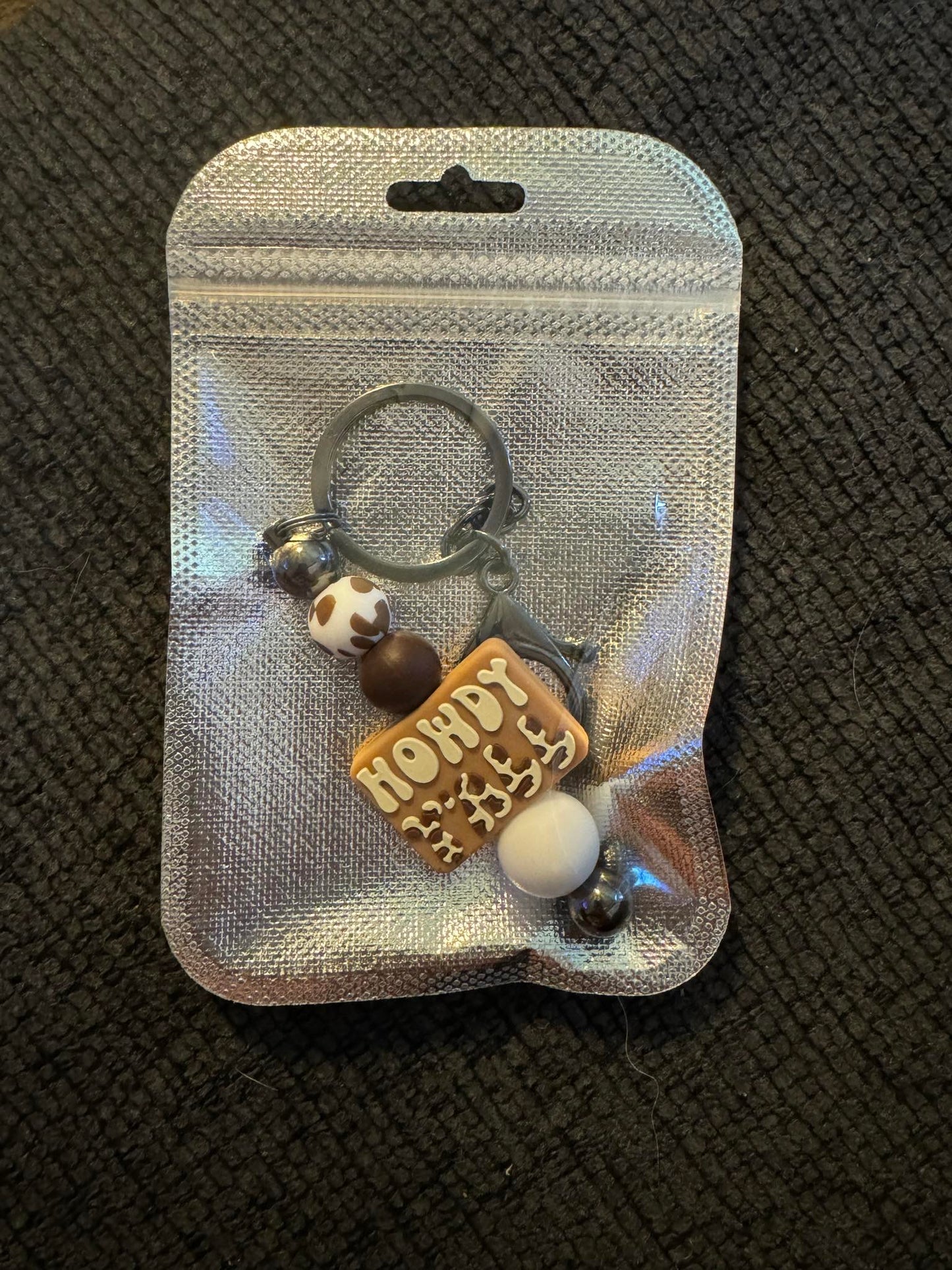 Howdy Y'all (brown cow print) Keychain