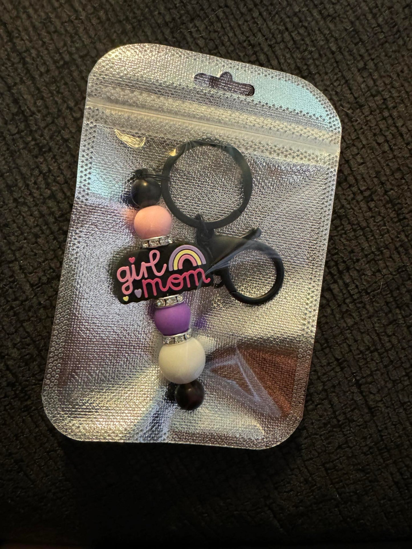 Girl Mom (black background) Keychain