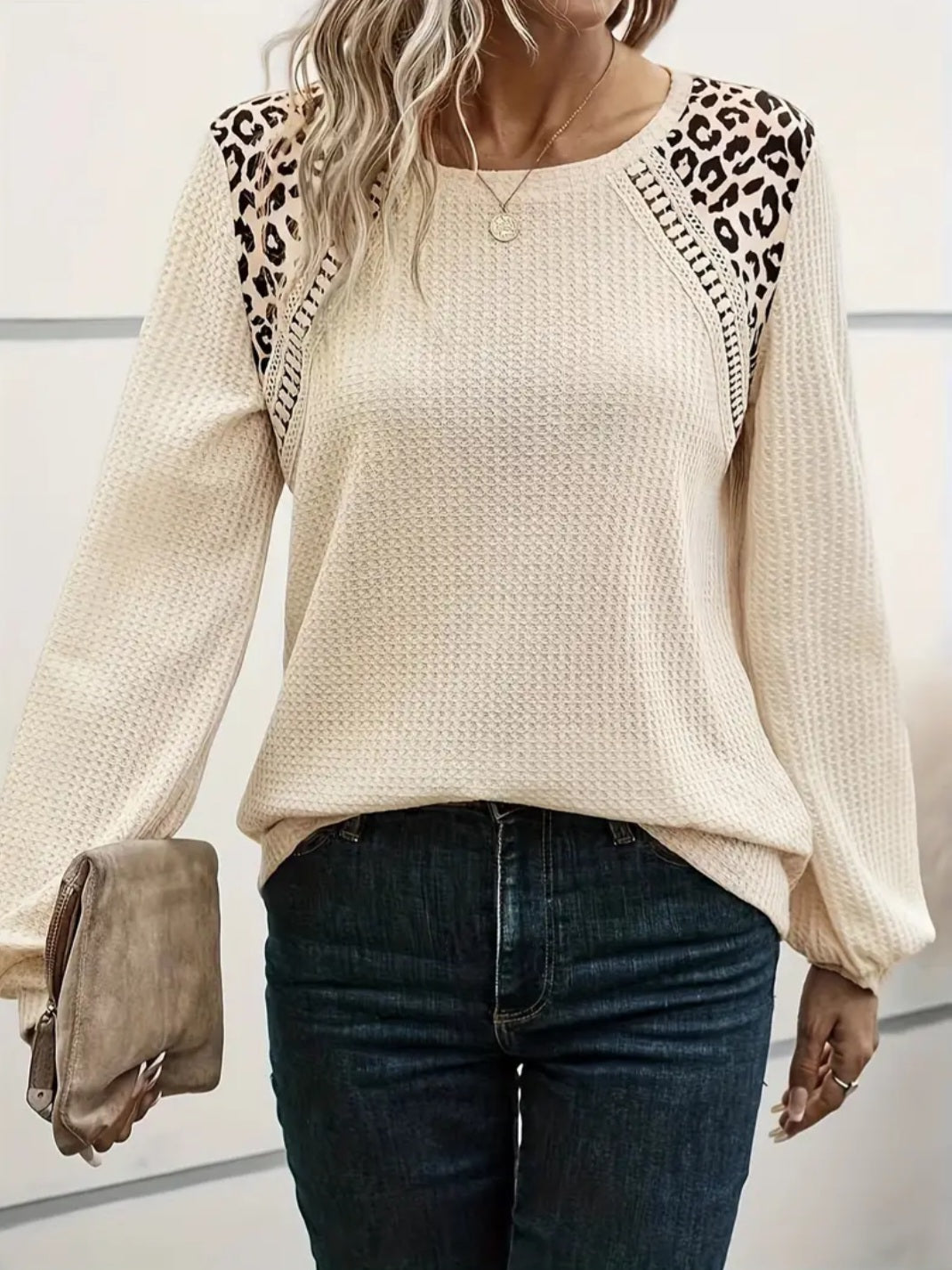 Leopard Sleeve Crew Neck