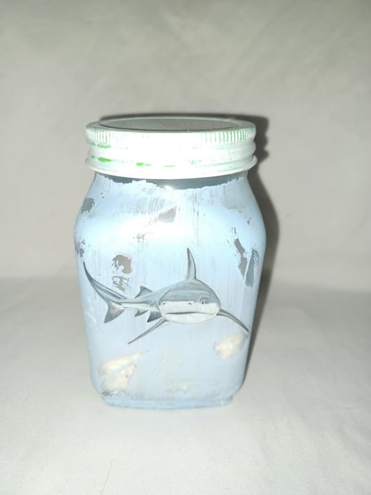 Hand painted jar w/ shark, bath salt, & lights