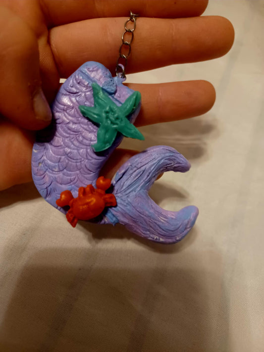 handmade clay mermaid tale keyring