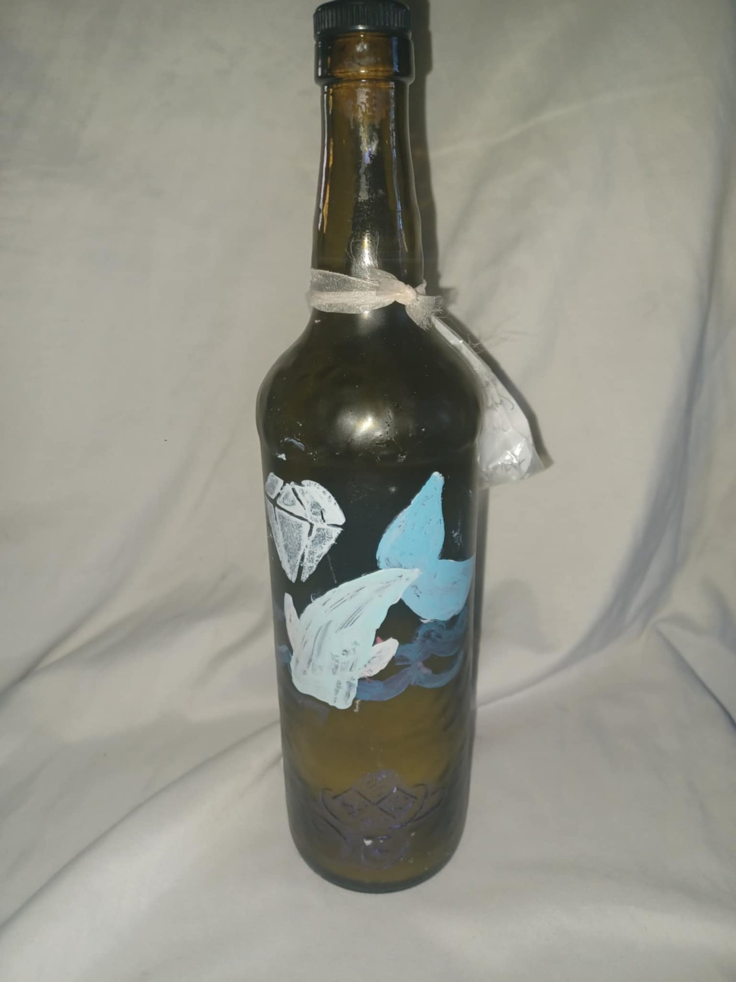 Hand painted amber bottle w/ mermaid tail, diamond, bath salt, & fairy lights