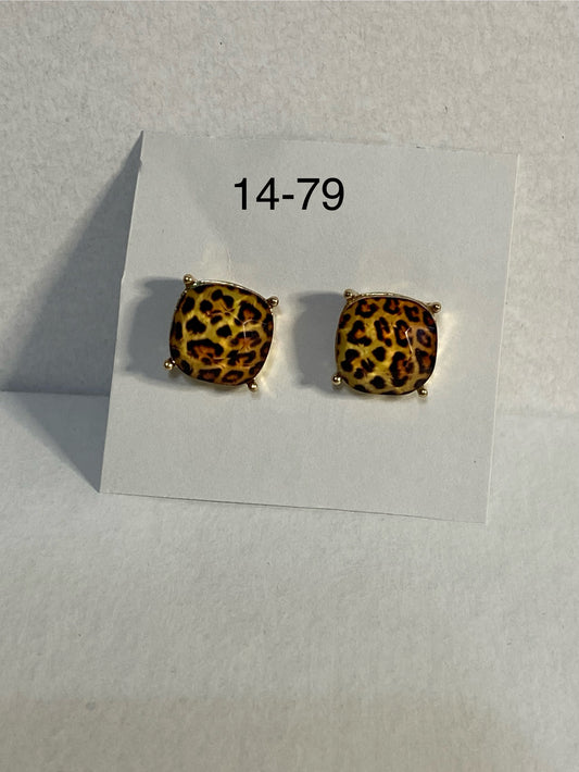 cheetah print cushion cut postback earrings