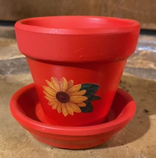 small red sunflower pot