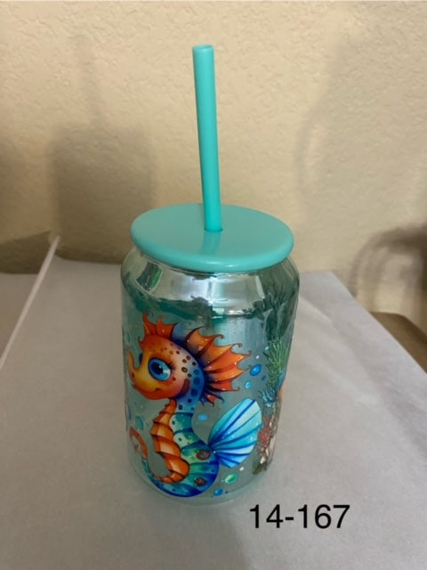 tuorquoise glass libby cup seahorse