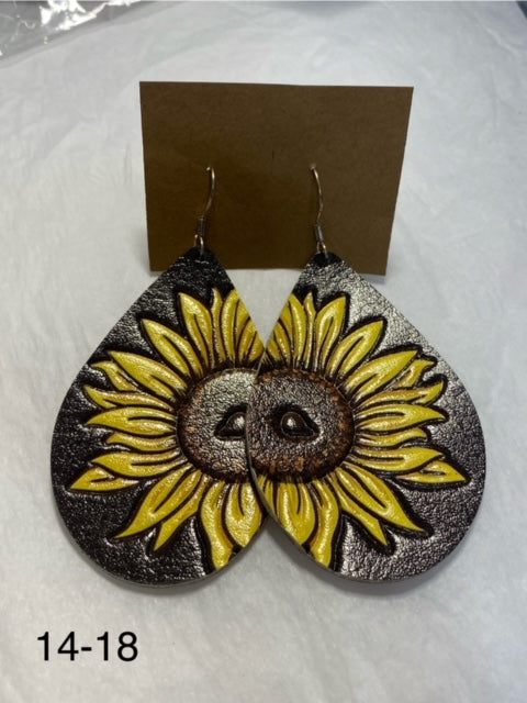 Leather sunflower earrings