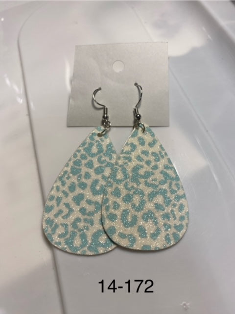 teal cheetah  print faux leather earrings