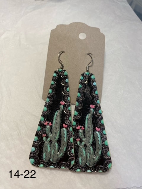 Black leather cactus earrings