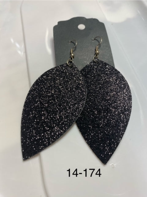 shimmer black faux leather earrings