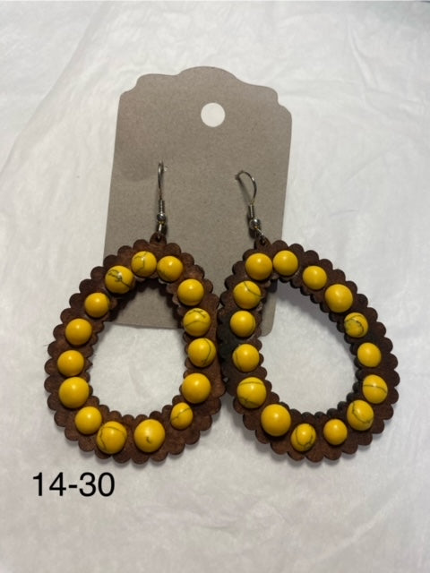 Brown tear drop yellow stone earrings