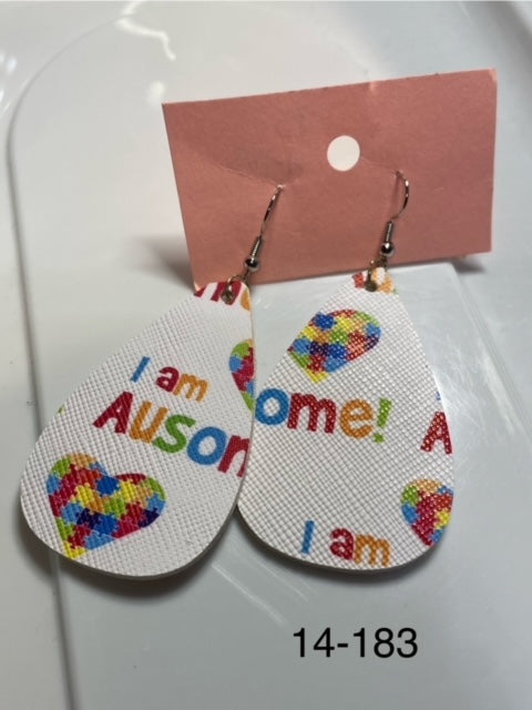 autism faux leather earrings