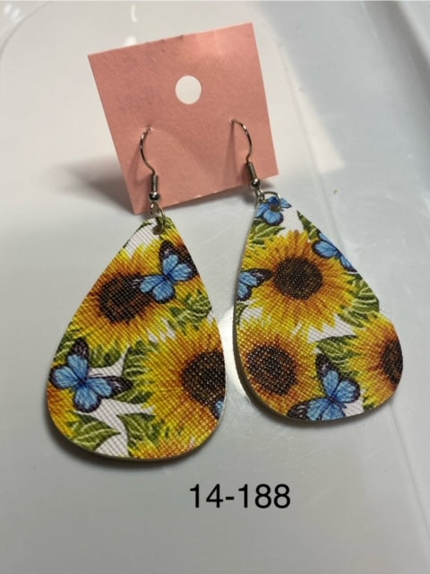 sunflower/butterfly faux leather earrings