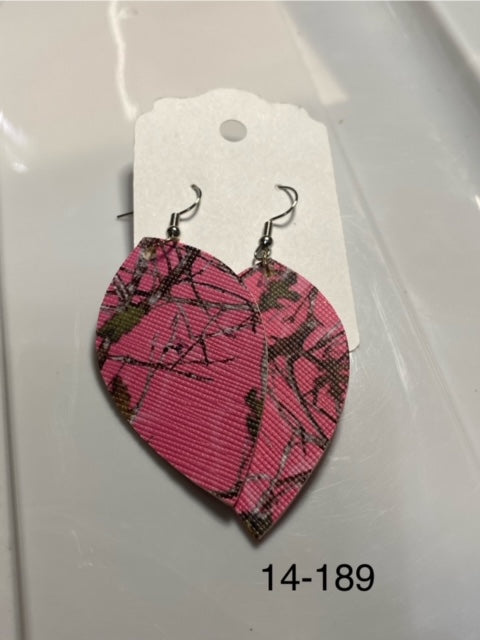 pink camo faux leather earrings