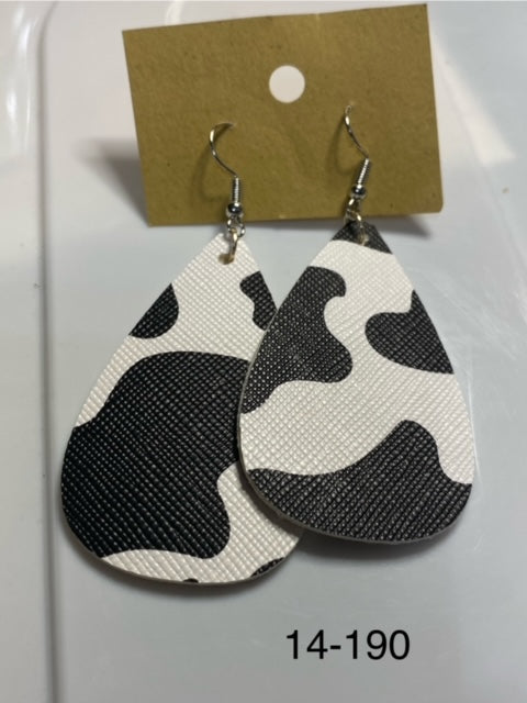 black cow print faux leather earrings