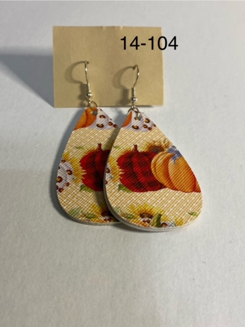 red plaid pumpkin faux leather earrings