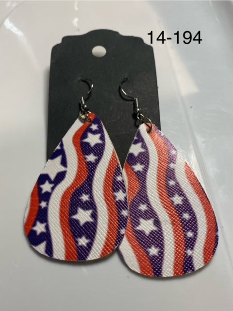 red/white/blue faux leather earrings