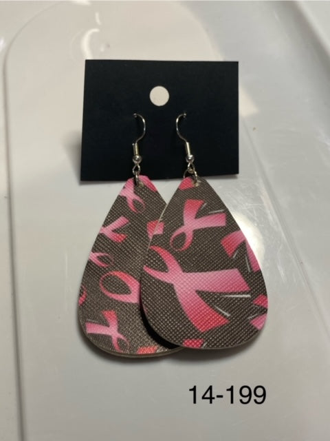 pink ribbon faux leather earrings