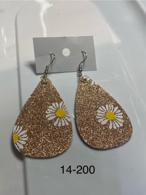 gold shimmer daisy flower earrings