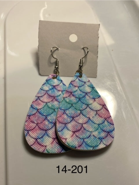 colorful mermaid faux leather earrings