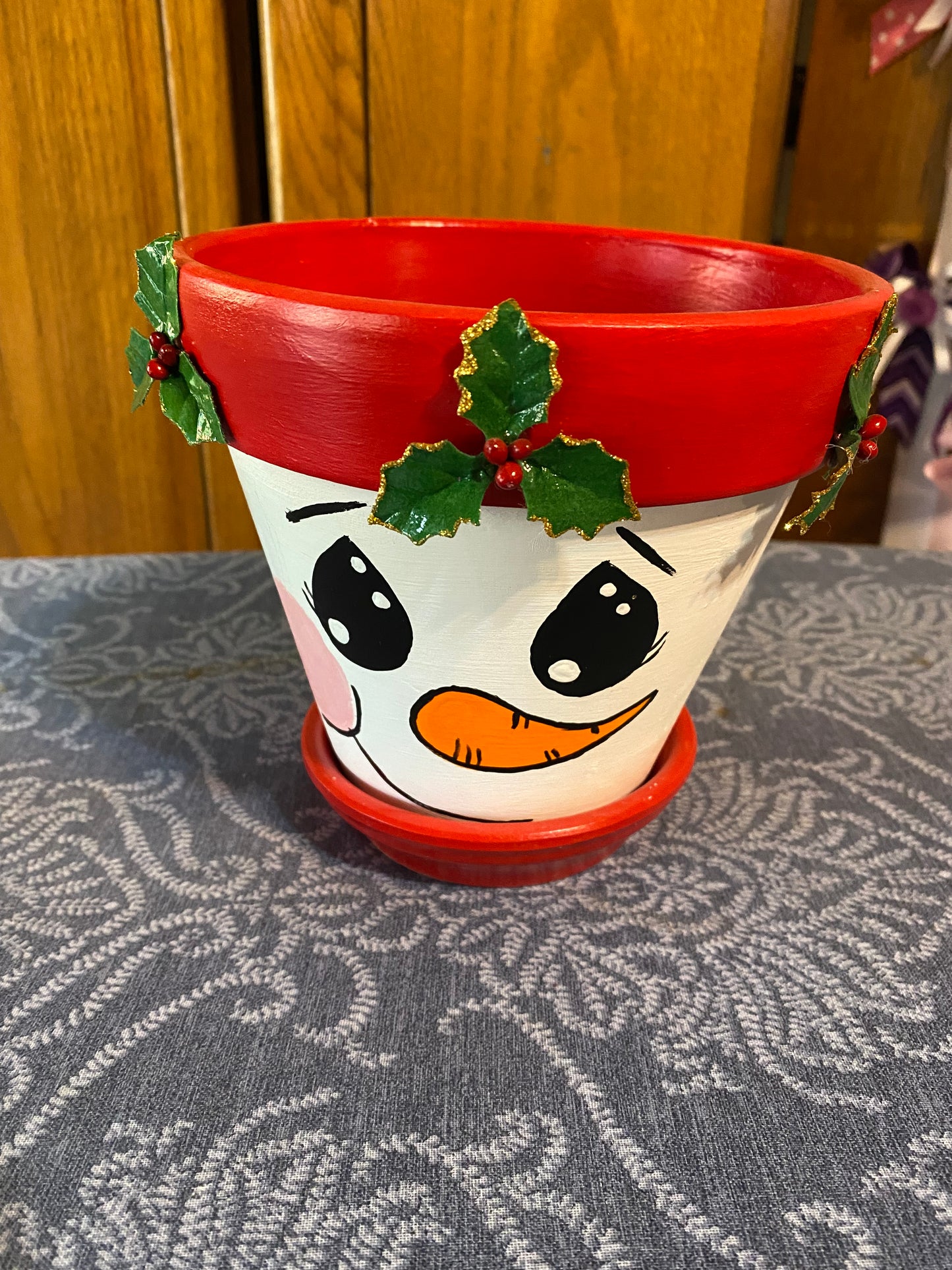 Snowman face pot (red)