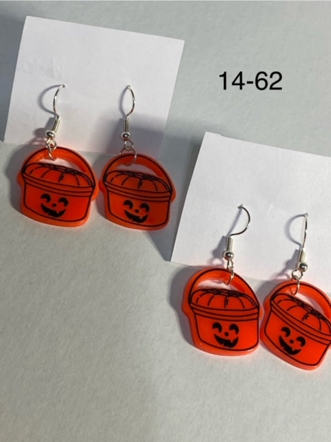 acrylic orange pumpkin bucket earrings