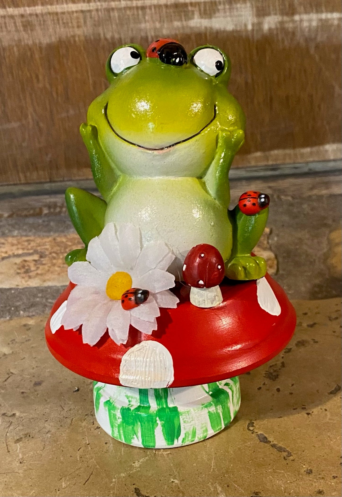 Frog on a red mushroom