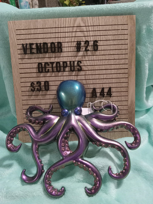 Metallic purple & teal resin Octopus wall hanging