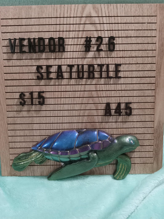 Metallic purple & green resin Turtle wall hanging