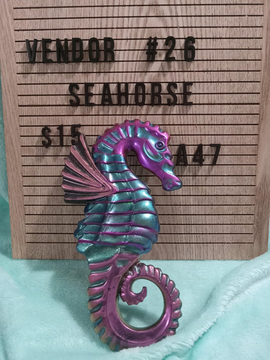 Purple & Teal resin Seahorse wall hanging